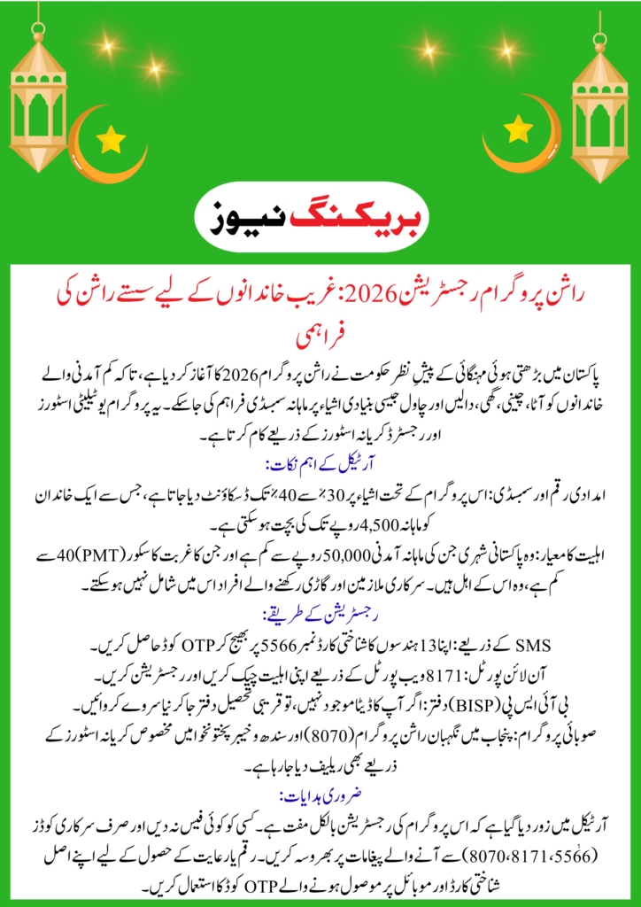 Regular Rashan Items Rashan Program Registration 2026: Monthly Subsidy on Essential Items ...