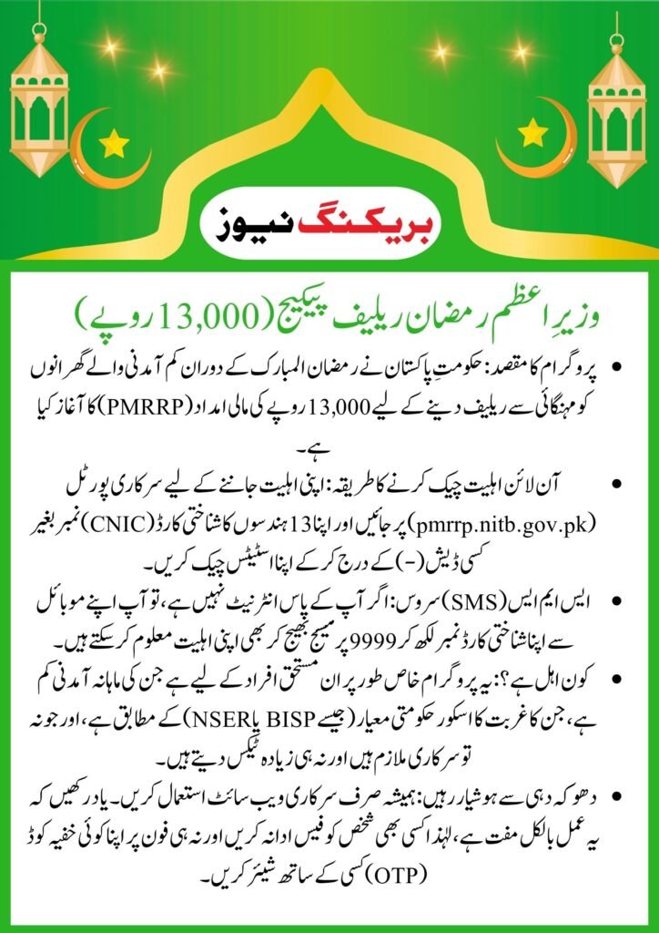 pmrrp.nitb.gov.pk portal for 13000 cash program status