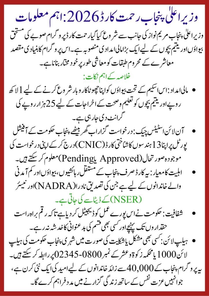 Check Your Application Status CM Punjab Rehmat Card